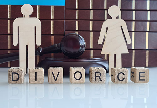 Man and woman figurines with "DIVORCE" blocks; guide to the divorce process in Palm Beach County.